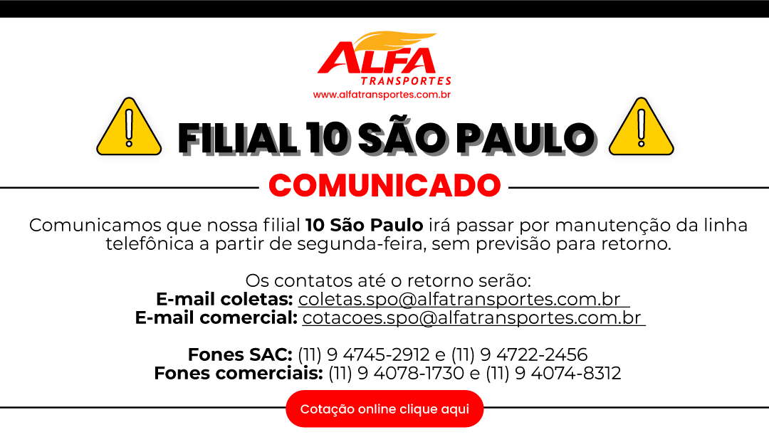 Comunicado Alfa Transportes São Paulo
