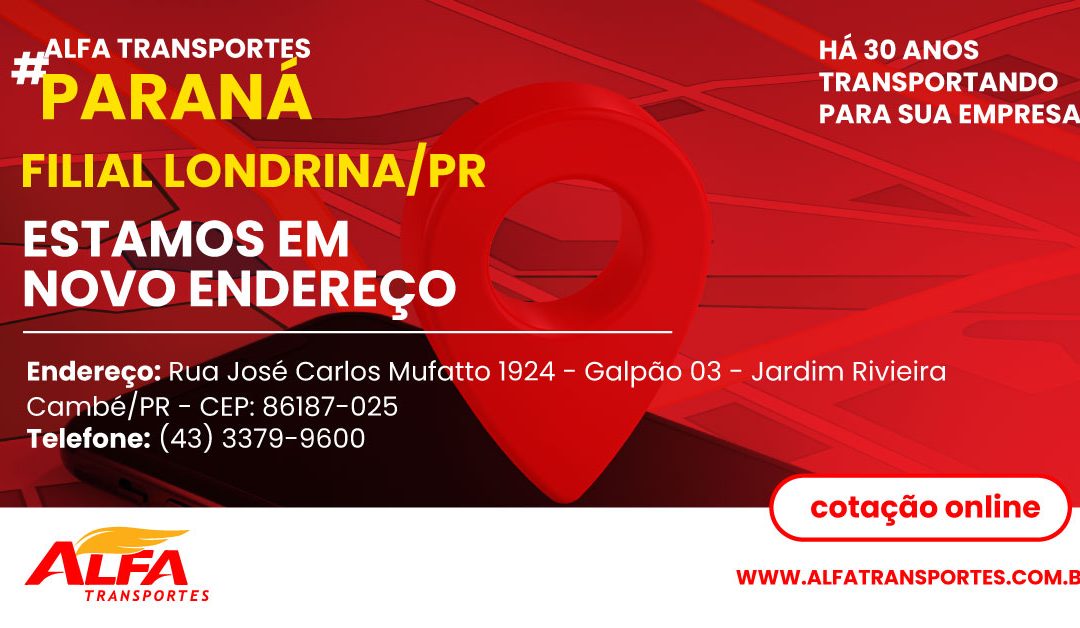 Novo endereço Filial Londrina/PR